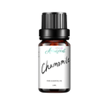 A 10ml bottle of Aurascent Chamomile Essential Oil with a white label and amber glass bottle, displayed on a neutral background.