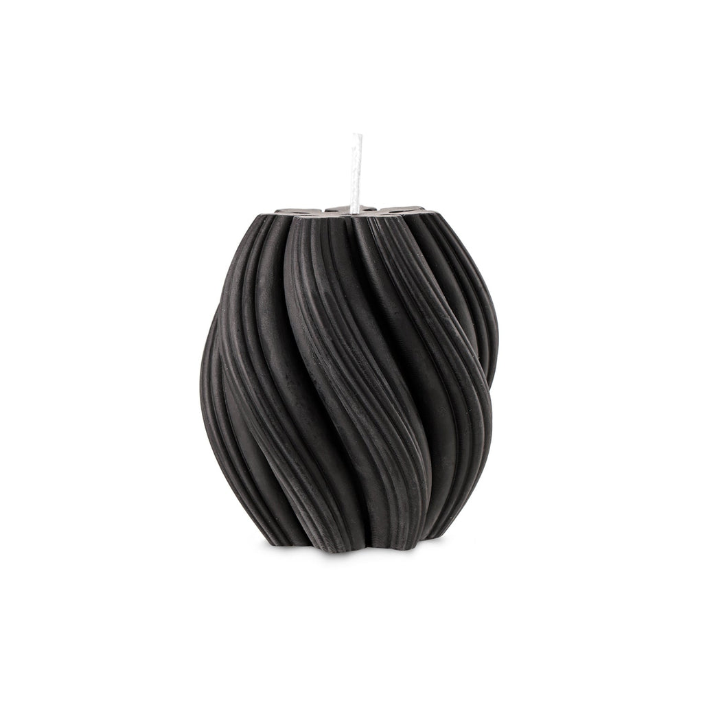 Black cranberry swirl candle by Escape to Paradise with a decorative glass holder and fragrant aroma.