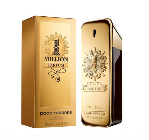 Men's 1 Million by Rabanne perfume bottle, 100ml, with a distinctive gold design and elegant packaging for luxurious scent.