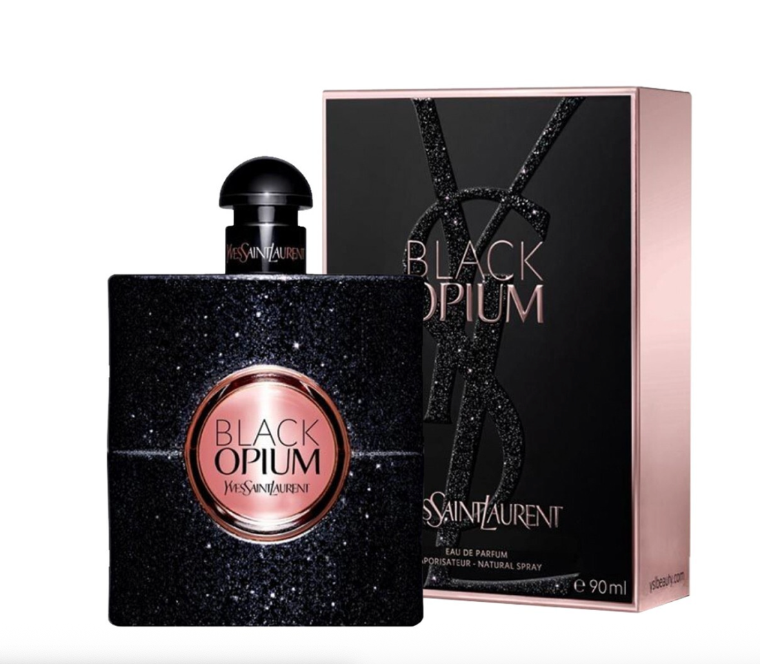 Black Opium EDP by Yves Saint Laurent women's perfume in a 50ml bottle, featuring a sleek black design and elegant packaging.