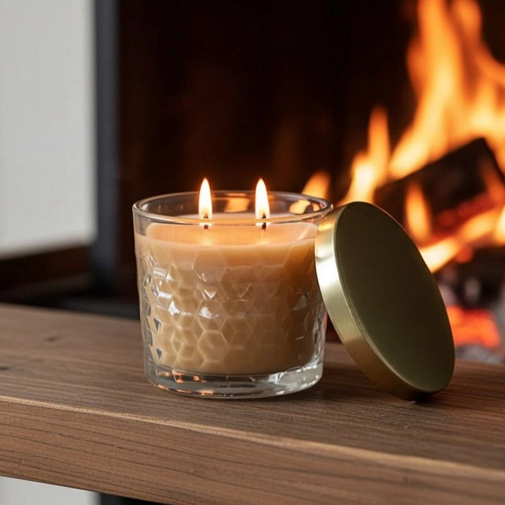 Unlit Serenes Beeswaxory Serenity beeswax jar candle with a simple glass container and natural beeswax appearance.