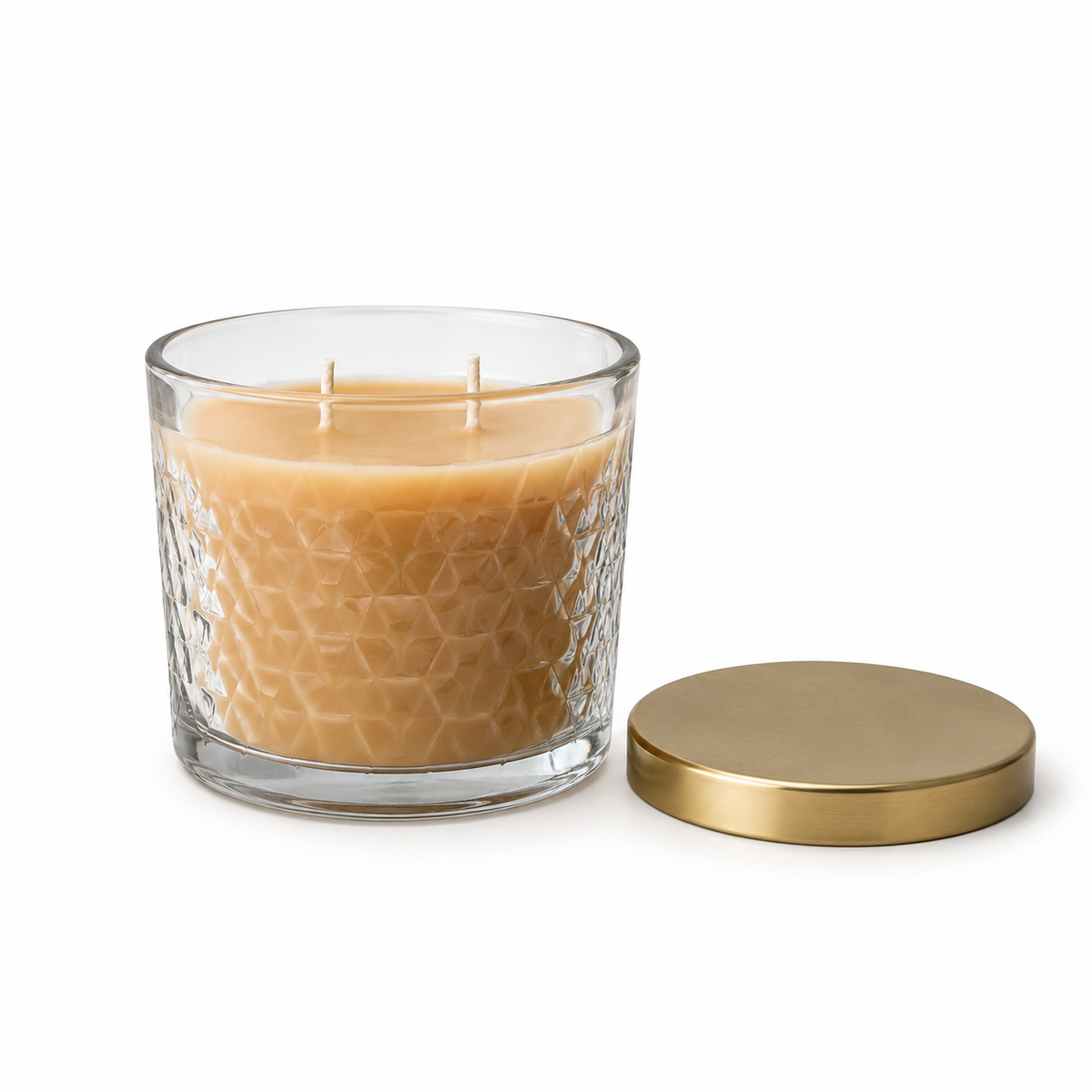 Serenes Beeswaxory Serenity beeswax jar candle with a natural, warm-toned glass container and a lit cotton wick.