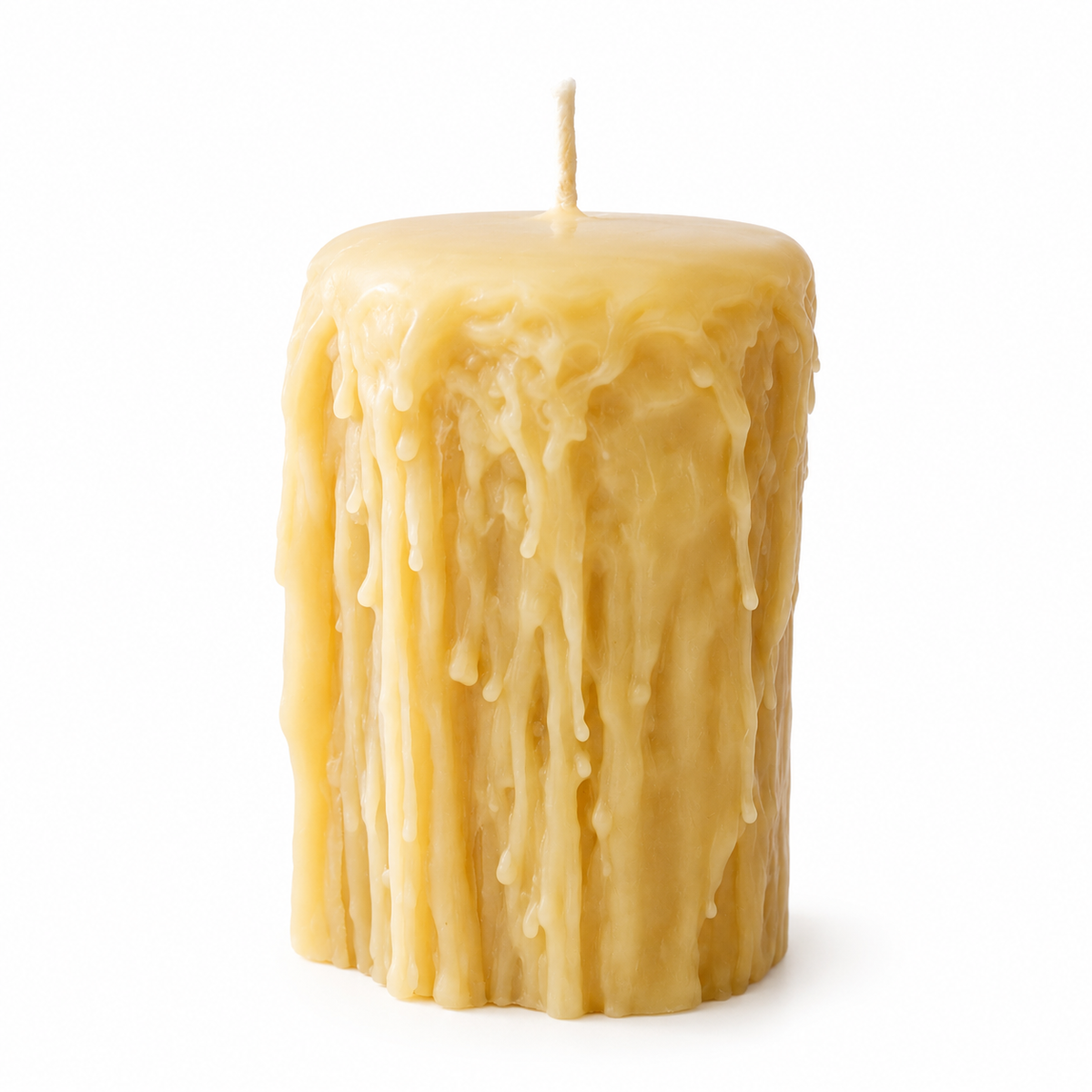 Gothic-style 14cm pure beeswax pillar candle from Serenes Beeswaxory, featuring intricate gothic design and natural beeswax texture.